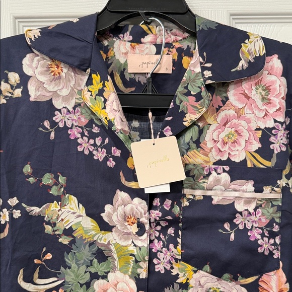 Papinelle Navy Floral Pajama Top with Pink and Yellow Accents - Picture 4 of 10